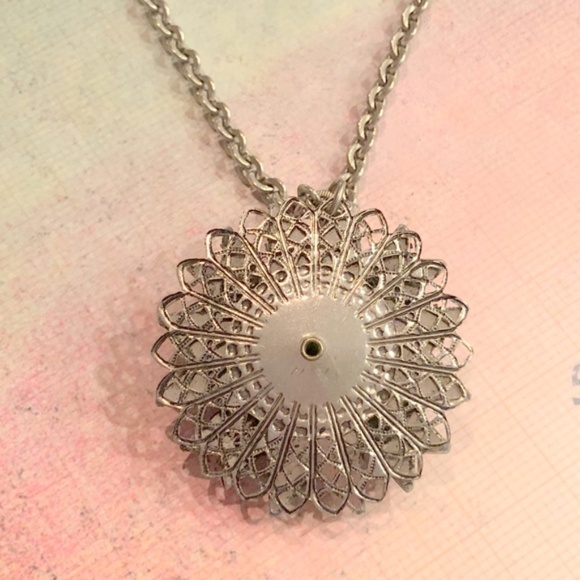 VTG 70’s Filigree Silver &‎ Turquoise Gem Necklace - Picture 4 of 4